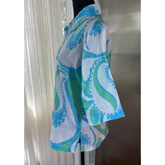 Vintage 70s top, large paisley, retro spring blouse, 3/4 length sleeves, Japan - Picture 4 of 9